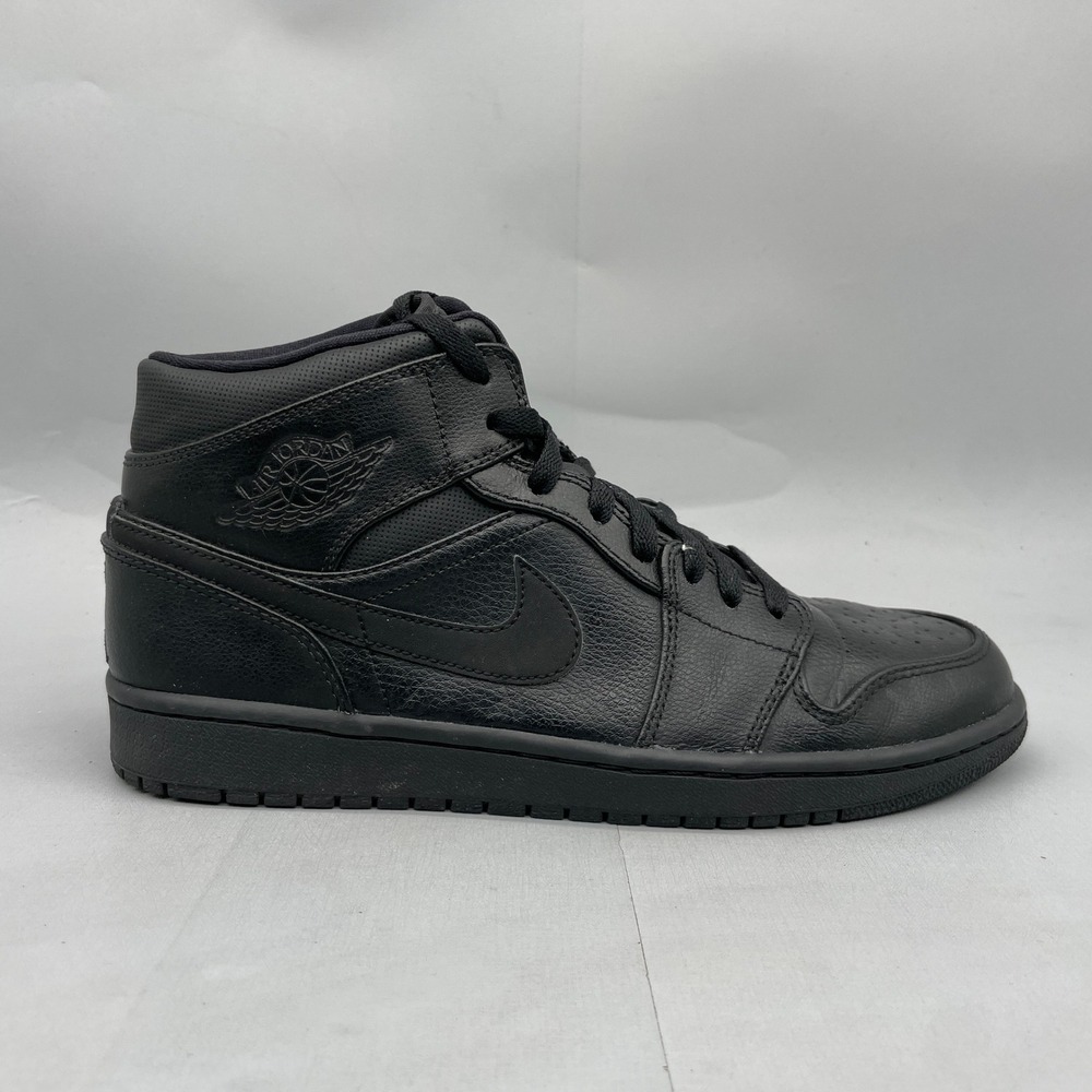 Nike Air Jordan 1 Mid Triple Black Mens 10 Sneakers 554724-030 Retro Trainer